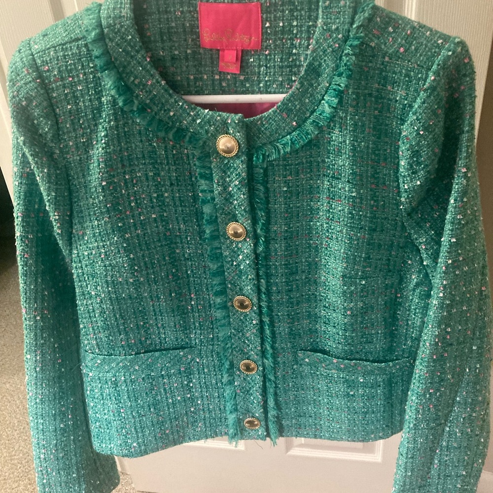Lilly Pulitzer Green Tweed Blazer with Gold Buttons
